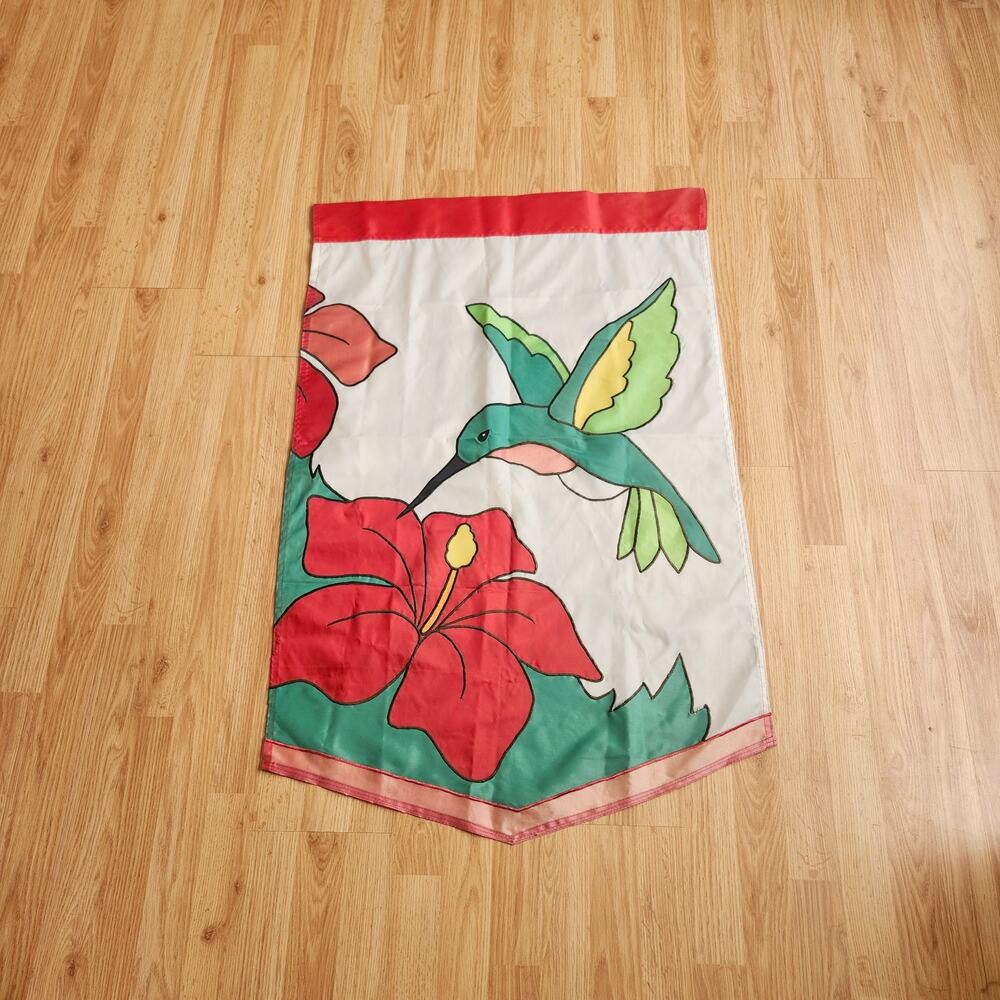 Embroidered Hummingbird Hibiscus House‎ Flag 28x43 Tropical Summer Garden Decor